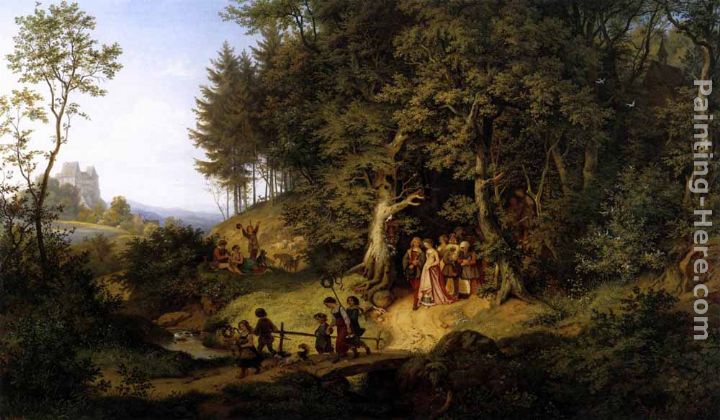 Bridal Procession in a Spring Landscape painting - Adrian Ludwig Richter Bridal Procession in a Spring Landscape art painting
